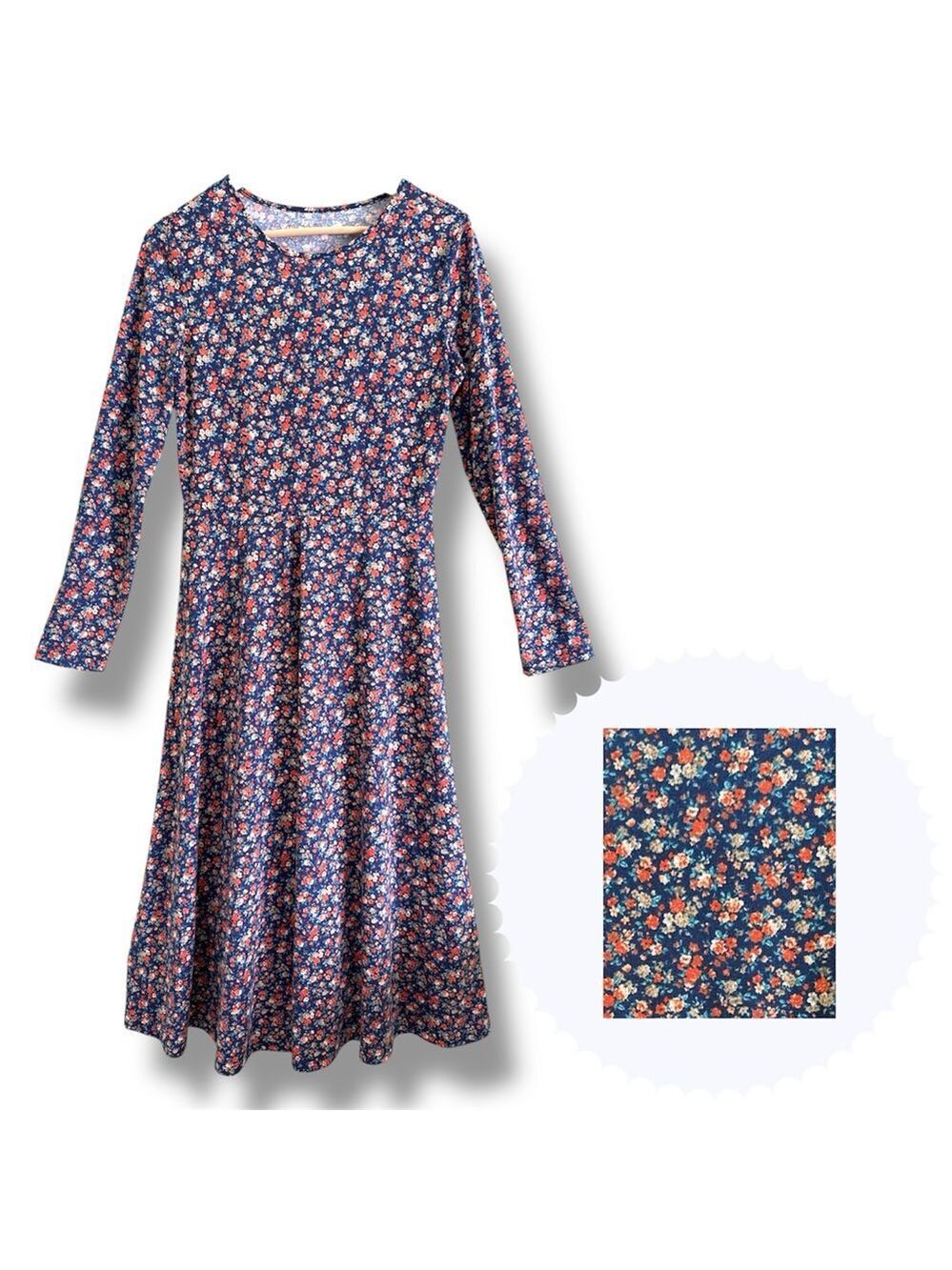 Emery Rose Long‑Sleeve Floral Dress Navy Size L